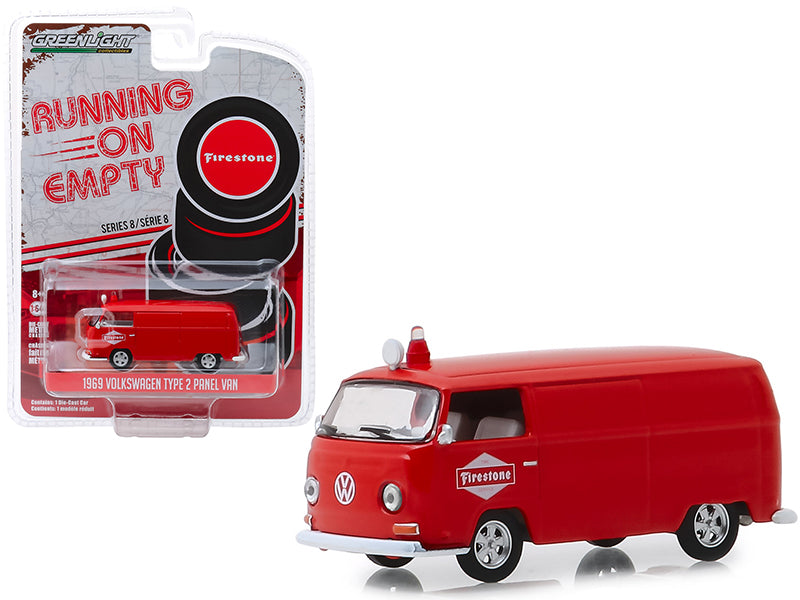 1969 Volkswagen Type 2 Panel Van Red "Firestone Tire Service" "Running on Empty" Series 8 1/64 Diecast Model Car by Greenlight