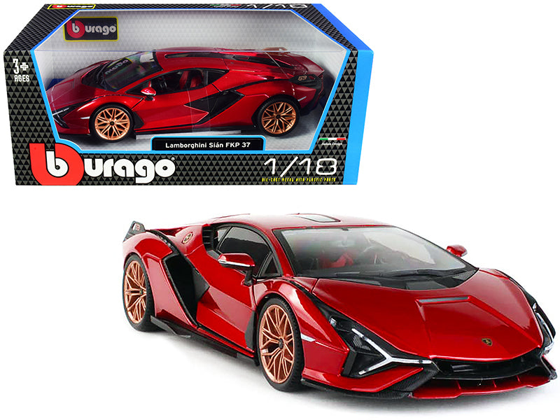 Lamborghini Sian FKP 37 Red with Copper Wheels 1/18 Diecast Model Car by Bburago