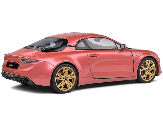 2021 Alpine A110 Rose Bruyere Pink Metallic with Gold Wheels 1/18 Diecast Model Car by Solido