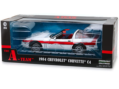 1984 Chevrolet Corvette C4 Convertible White with Red Stripe "The A-Team" (1983-1987) TV Series 1/18 Diecast Model Car by Greenlight