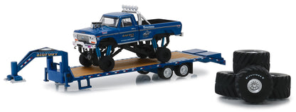 1974 Ford F-250 Monster Truck "Bigfoot #1 The Original Monster Truck (1979)" with Gooseneck Trailer and Regular and Replacement 66" Tires "Hobby Exclusive" 1/64 Diecast Model Car by Greenlight