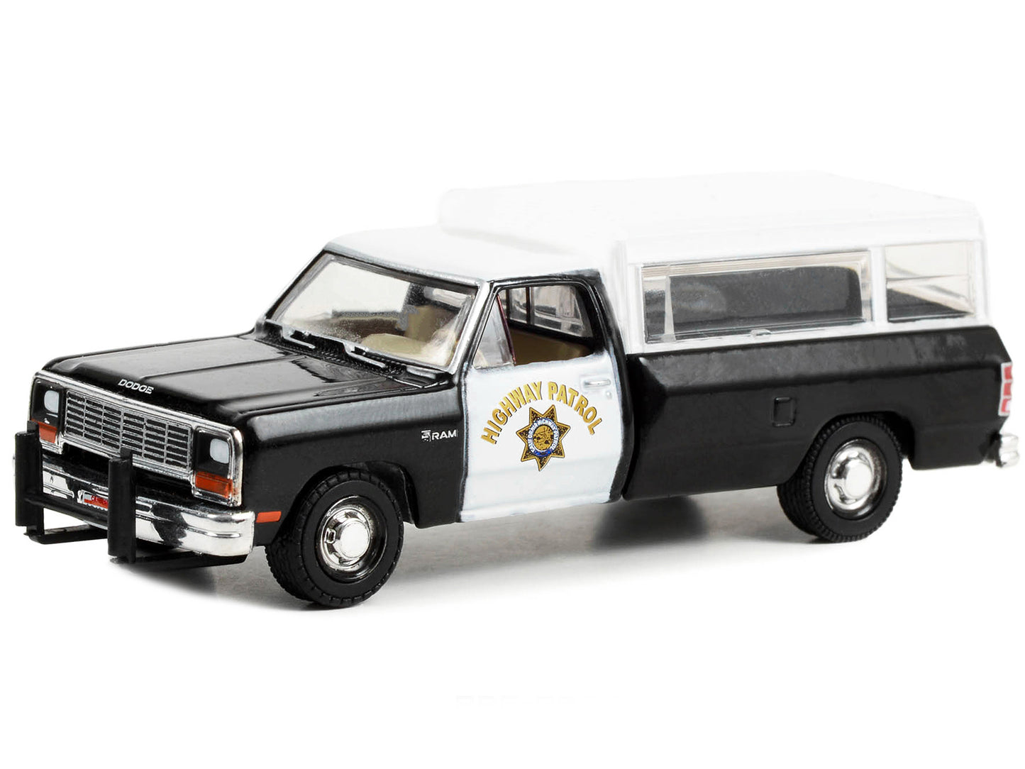 1985 Dodge Ram D-100 Pickup Truck Black and White "California Highway Patrol" with Camper Shell "Hobby Exclusive" Series 1/64 Diecast Model Car by Greenlight