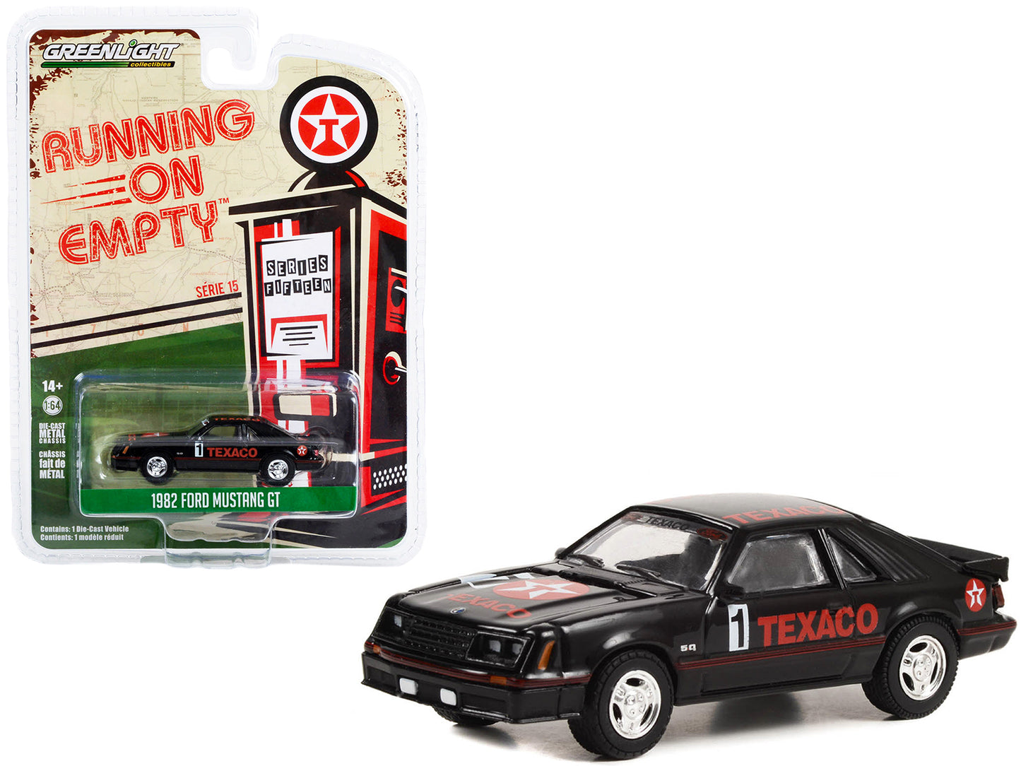 1982 Ford Mustang GT #1 Black "Texaco" "Running on Empty" Series 15 1/64 Diecast Model Car by Greenlight