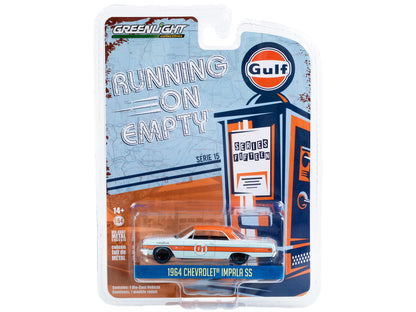 1964 Chevrolet Impala SS #01 Light Blue with Orange Top and Stripes "Gulf Oil" "Running on Empty" Series 15 1/64 Diecast Model Car by Greenlight