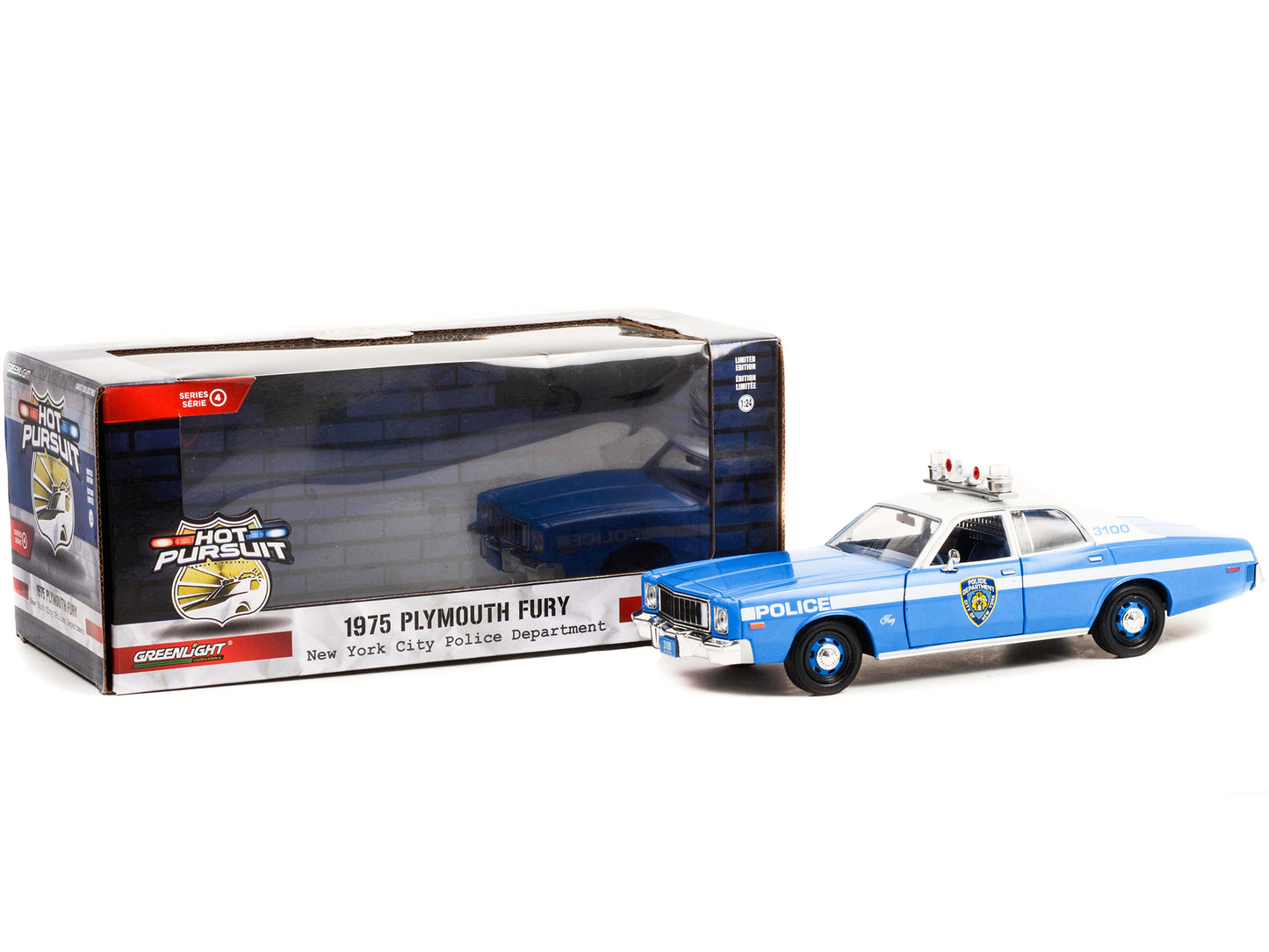 1975 Plymouth Fury Light Blue with White Top "New York City Police Department" (NYPD) "Hot Pursuit" Series 1/24 Diecast Model Car by Greenlight