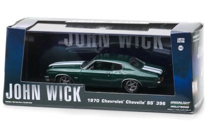 1970 Chevrolet Chevelle SS 396 Green with White Stripes "John Wick" (2014) Movie 1/43 Diecast Model Car by Greenlight