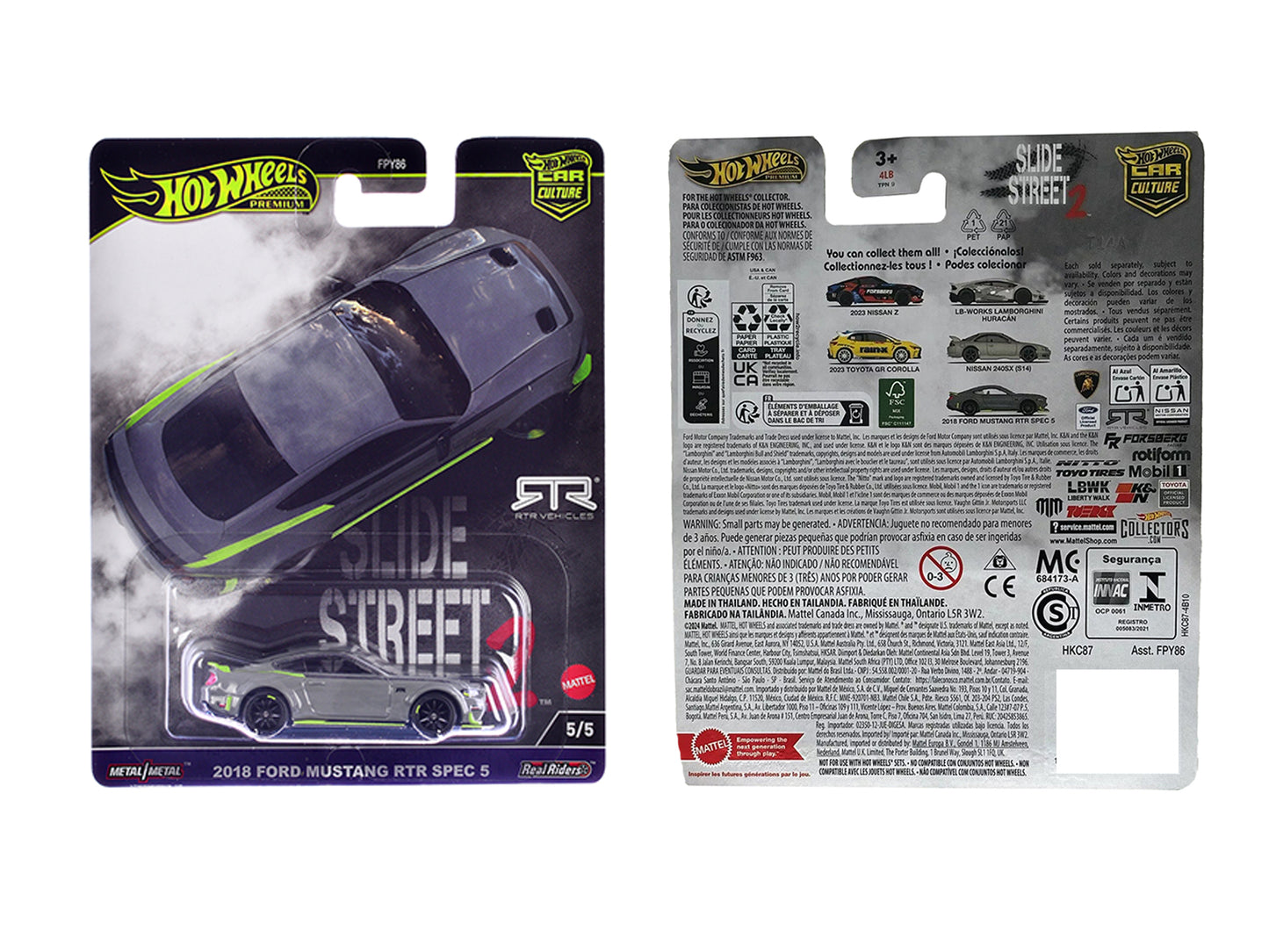 2018 Ford Mustang RTR Spec 5 Gray "Slide Street 2" Series Diecast Model Car by Hot Wheels