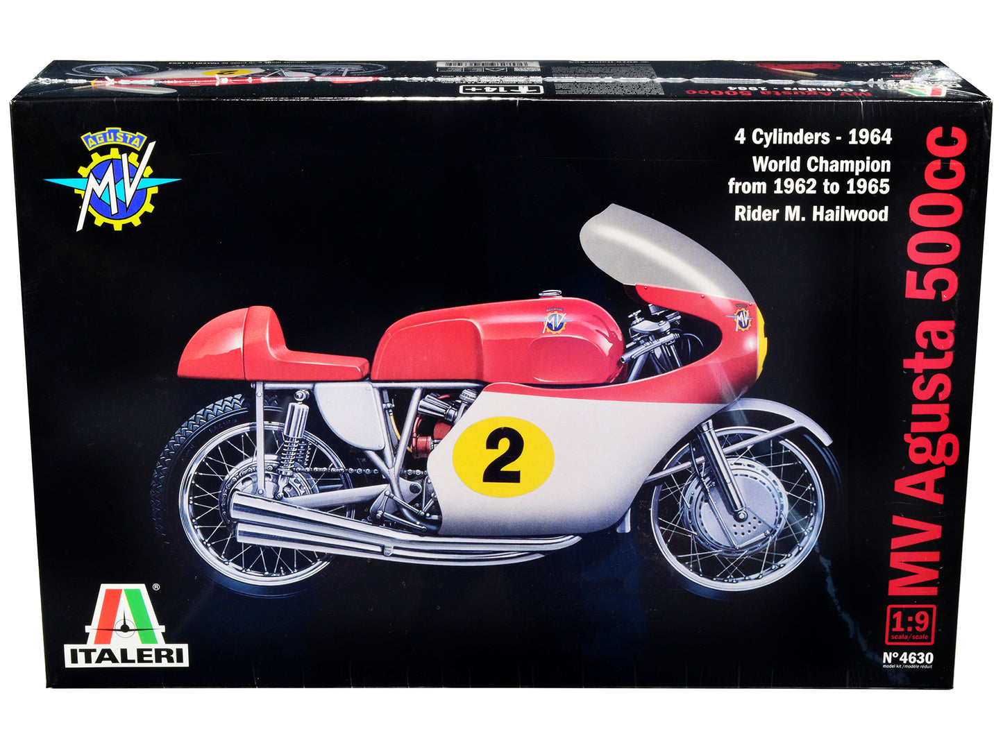 Skill 4 Model Kit 1964 MV Agusta 500 CC. 4 Cylinders #2 Motorcycle "World Champion from 1962 to 1965" 1/9 Scale Model by Italeri