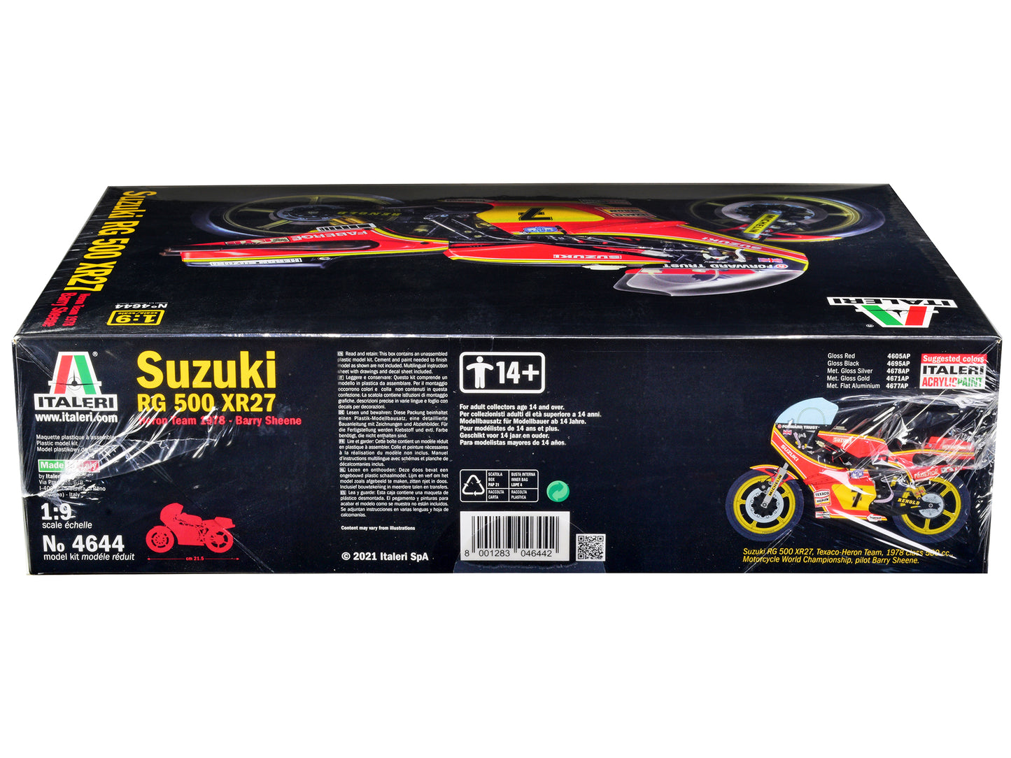 Skill 5 Model Kit Suzuki RG 500 XR27 Motorcycle #7 Barry Sheene "Heron Team" (1978) 1/9 Scale Model by Italeri