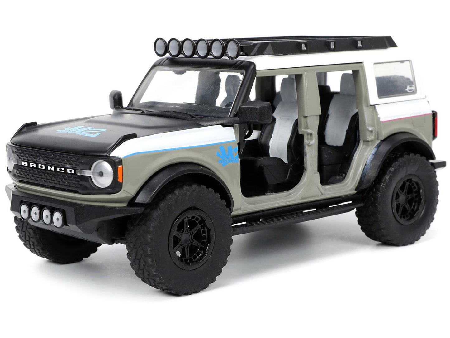 2021 Ford Bronco Gray and White with Matt Black Hood with Roof Rack "M2 Motoring" "Just Trucks" Series 1/24 Diecast Model Car by Jada