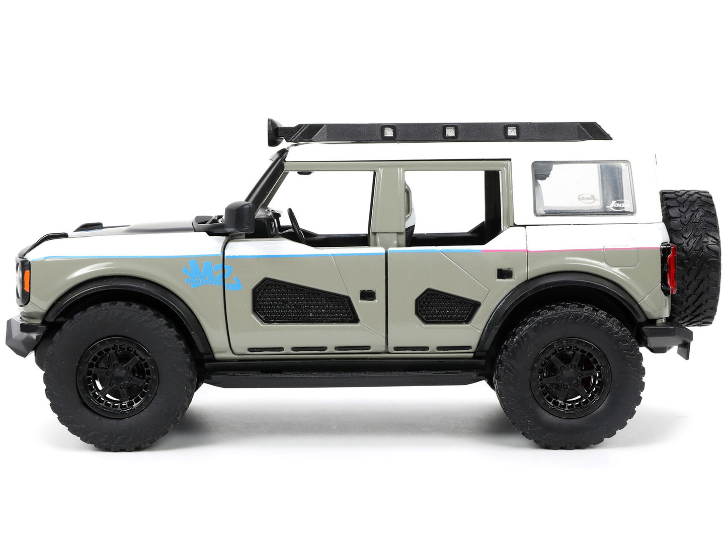 2021 Ford Bronco Gray and White with Matt Black Hood with Roof Rack "M2 Motoring" "Just Trucks" Series 1/24 Diecast Model Car by Jada