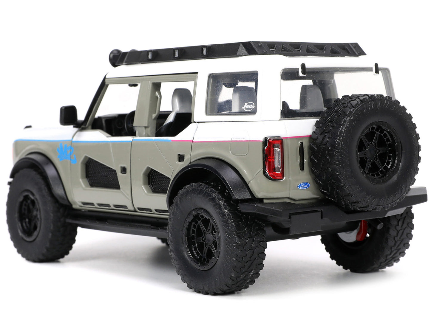 2021 Ford Bronco Gray and White with Matt Black Hood with Roof Rack "M2 Motoring" "Just Trucks" Series 1/24 Diecast Model Car by Jada