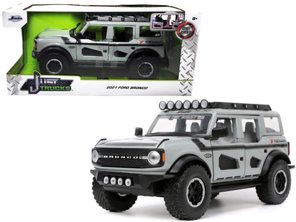 2021 Ford Bronco Gray with Black Stripes with Roof Rack "Own the Night" "Just Trucks" Series 1/24 Diecast Model Car by Jada