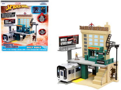 "Daily Bugle" and Subway Diorama Set with Spider-Man and J. Jonah Jameson Diecast Figures "Marvel's Spider-Man" "Nano Scene" Series Models by Jada