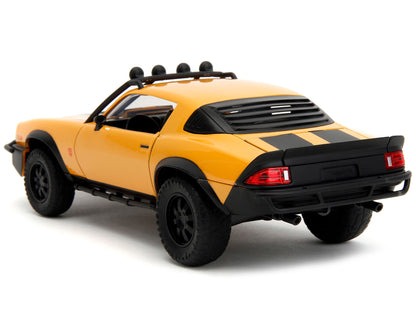 1977 Chevrolet Camaro Off-Road Version "Bumblebee" Yellow Metallic with Black Stripes and Transformers Logo Diecast Statue "Transformers: Rise of the Beasts" (2023) Movie "Hollywood Rides" Series 1/24 Diecast Model Car by Jada