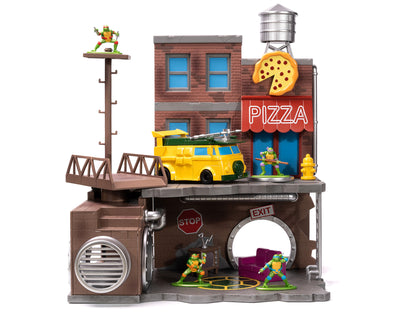 "Teenage Mutant Ninja Turtles" Turtle Lair Diorama Set with Figures and Party Wagon "Nano Scene" Series Model by Jada