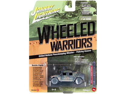 Humvee 4-CT Armored Fastback M1025 HMMWV Armament Carrier Camouflage (Battle Worn) "United Nations Peacekeeping Mission - Policing Kosovo" "Wheeled Warriors" Series Limited Edition to 3200 pieces Worldwide 1/64 Diecast Model Car by Johnny Lightning