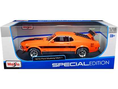 1970 Ford Mustang Mach 1 428 "Twister Special" Orange with Black Stripes "Special Edition" 1/18 Diecast Model Car by Maisto