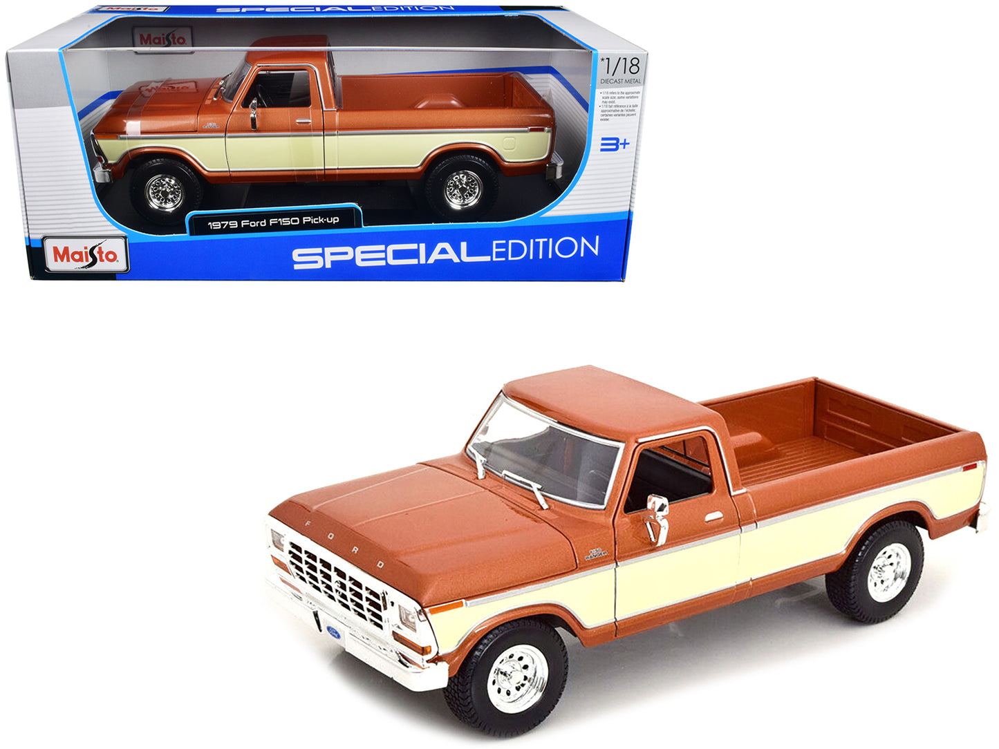 1979 Ford F-150 Ranger Pickup Truck Brown Metallic and Cream "Special Edition" 1/18 Diecast Model Car by Maisto