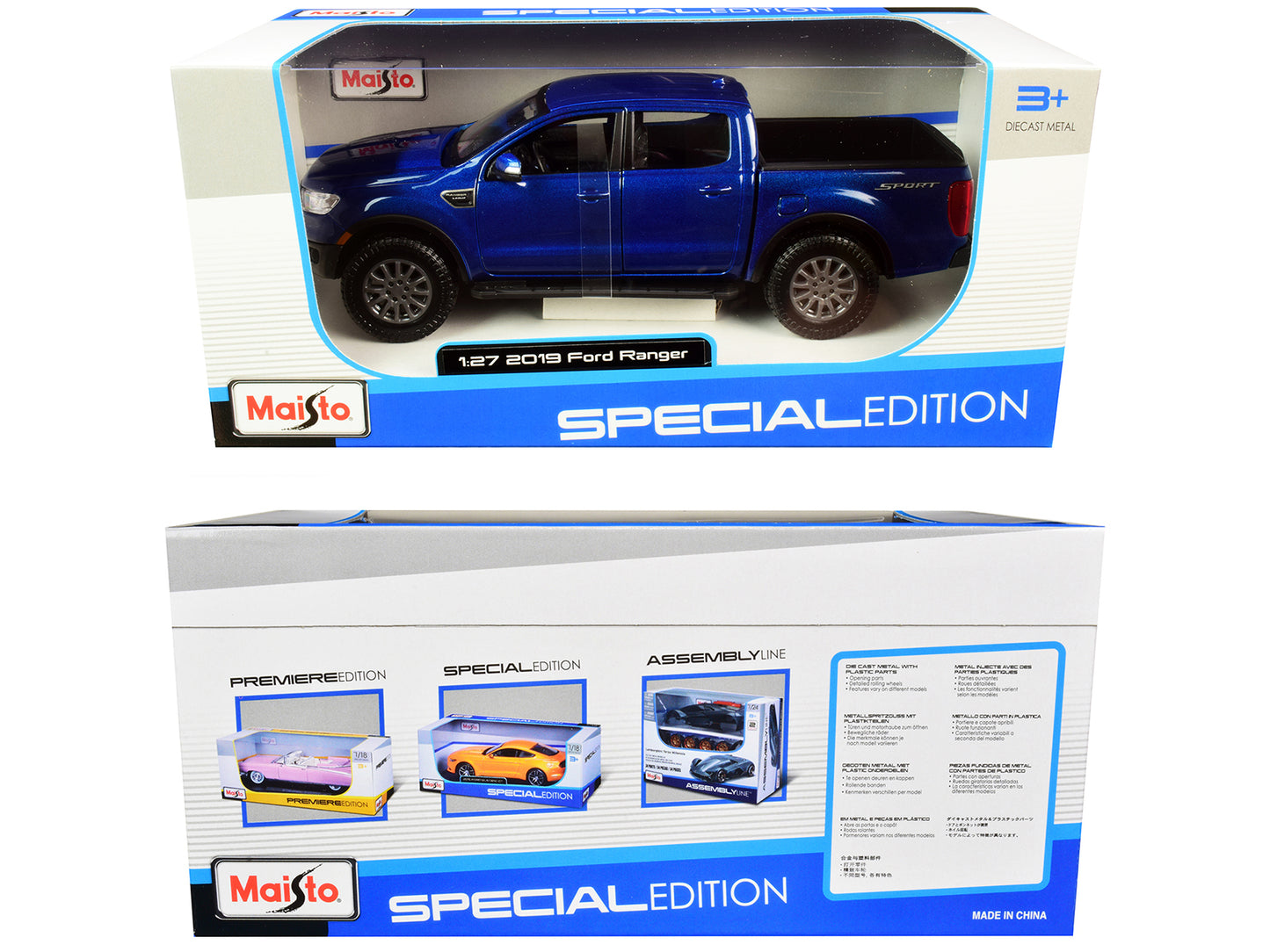 2019 Ford Ranger Lariat Sport Pickup Truck Dark Blue Metallic 1/27 Diecast Model Car by Maisto