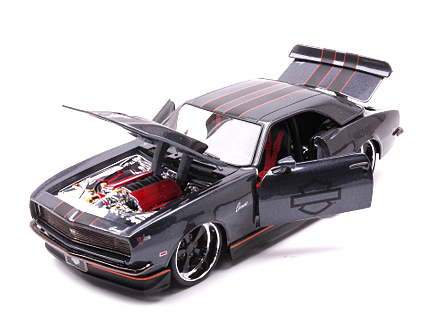 1968 Chevrolet Camaro Z/28 Dark Gray Metallic with Black and Orange Stripes "Harley Davidson" "H-D Custom" 1/24 Diecast Model Car by Maisto