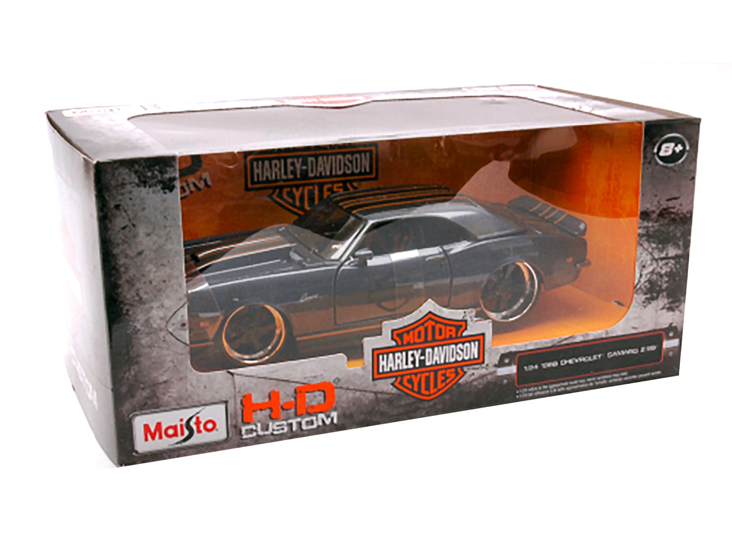 1968 Chevrolet Camaro Z/28 Dark Gray Metallic with Black and Orange Stripes "Harley Davidson" "H-D Custom" 1/24 Diecast Model Car by Maisto