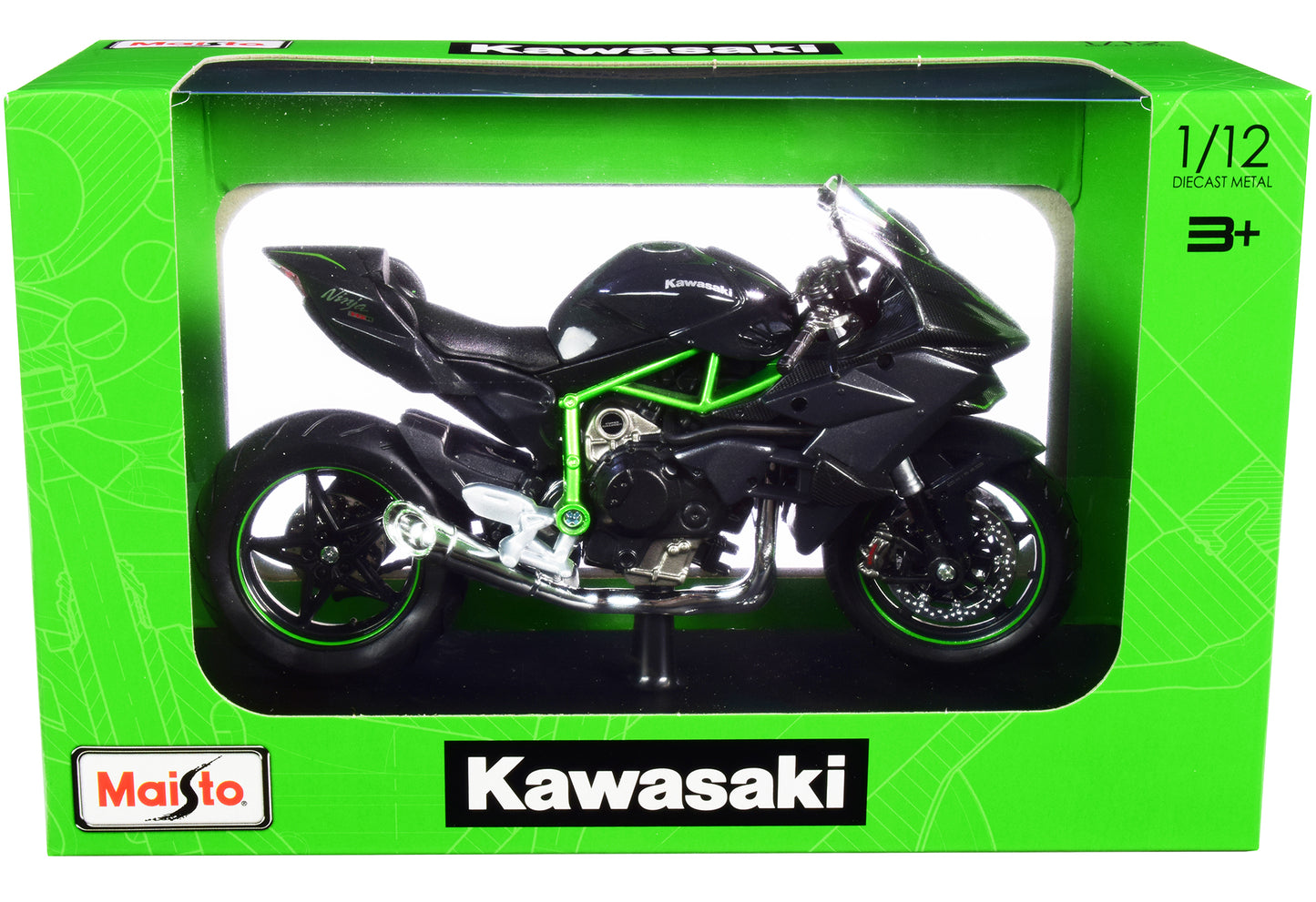 Kawasaki Ninja H2 R Black and Carbon with Plastic Display Stand 1/12 Diecast Motorcycle Model by Maisto