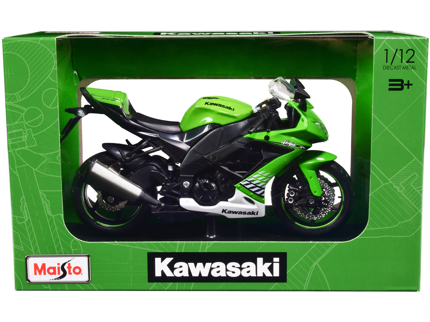 2010 Kawasaki Ninja ZX-10R Green with Plastic Display Stand 1/12 Diecast Motorcycle Model by Maisto