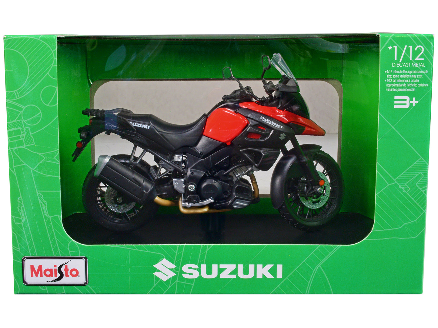 Suzuki V-Strom 1000 Red and Black with Plastic Display Stand 1/12 Diecast Motorcycle Model by Maisto