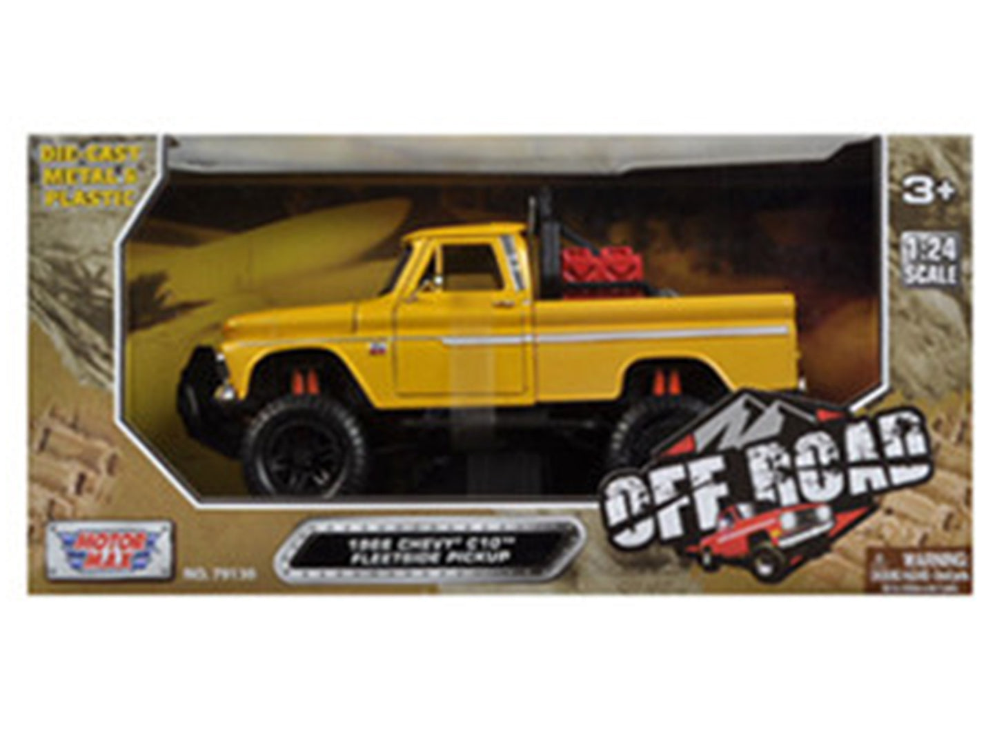 1966 Chevrolet C10 Fleetside Pickup Truck Off Road Yellow 1/24 Diecast Model by Motormax