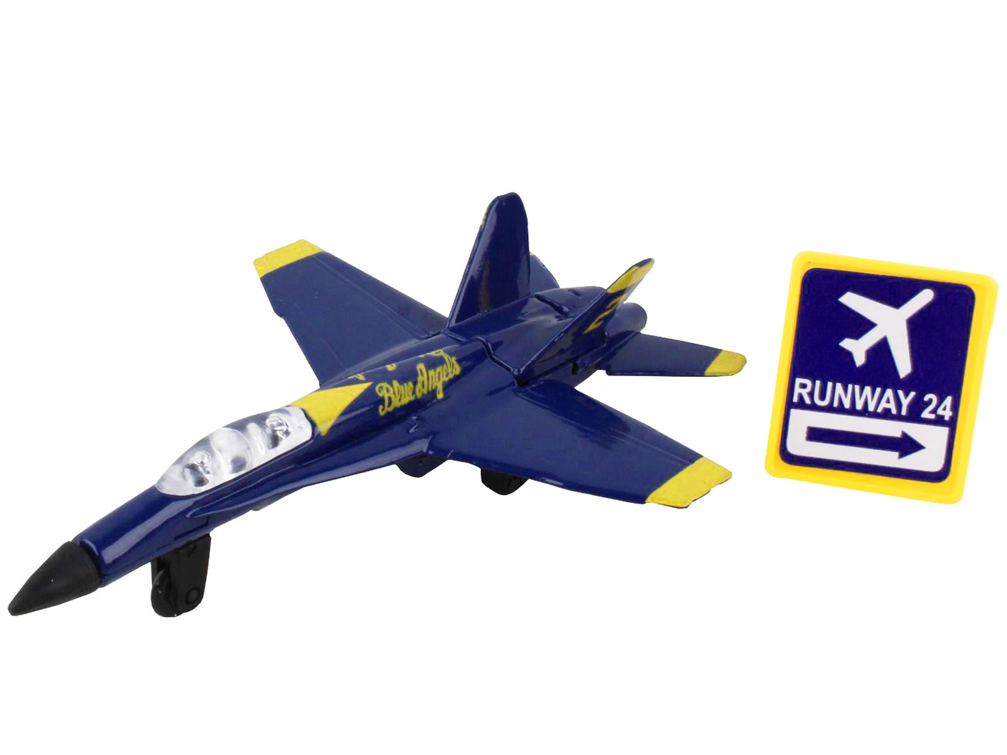 McDonnell Douglas F/A-18A Hornet Fighter Aircraft Blue "United States Navy Blue Angels #2" with Runway 24 Sign Diecast Model Airplane by Runway24