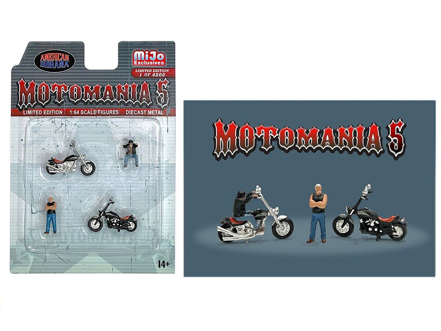 "Motomania 5" 4 piece Diecast Set (2 Figures and 2 Motorcycles) Limited Edition to 4800 pieces Worldwide for 1/64 Scale Models by American Diorama