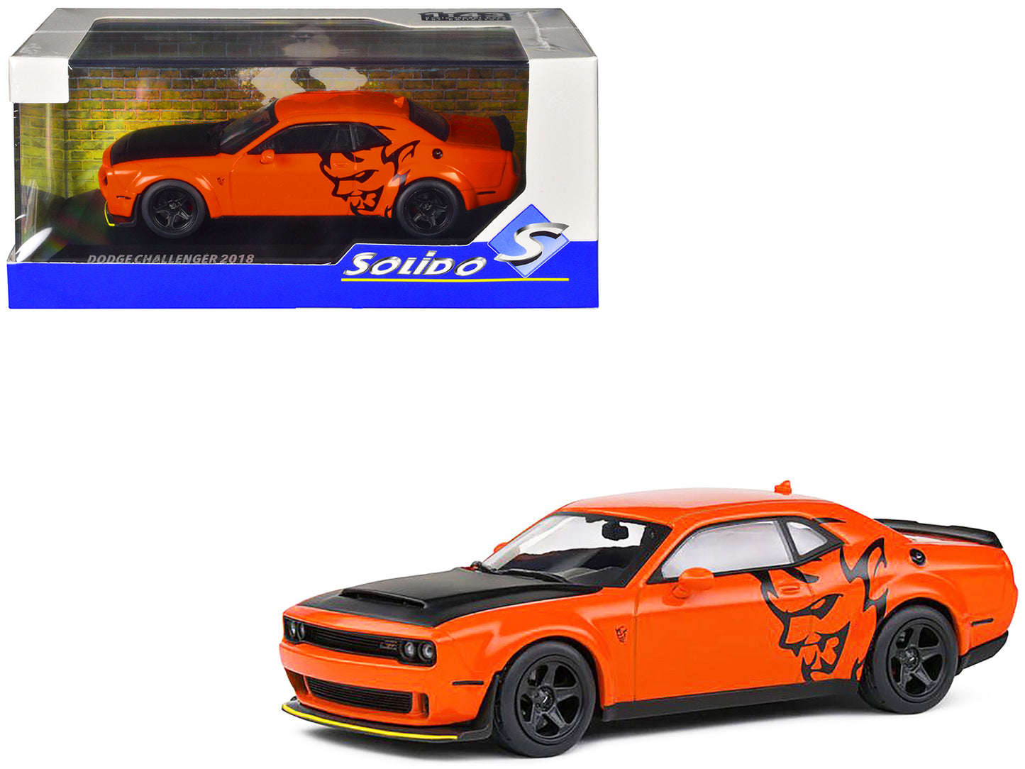 2018 Dodge Challenger SRT Demon Go Mango Orange with Matt Black Hood 1/43 Diecast Model Car by Solido