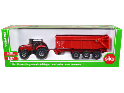 Massey Ferguson 8480 Dyna VT Tractor Red with Silver Top and Krampe Dump Trailer Red 1/87 (HO) Diecast Models by Siku