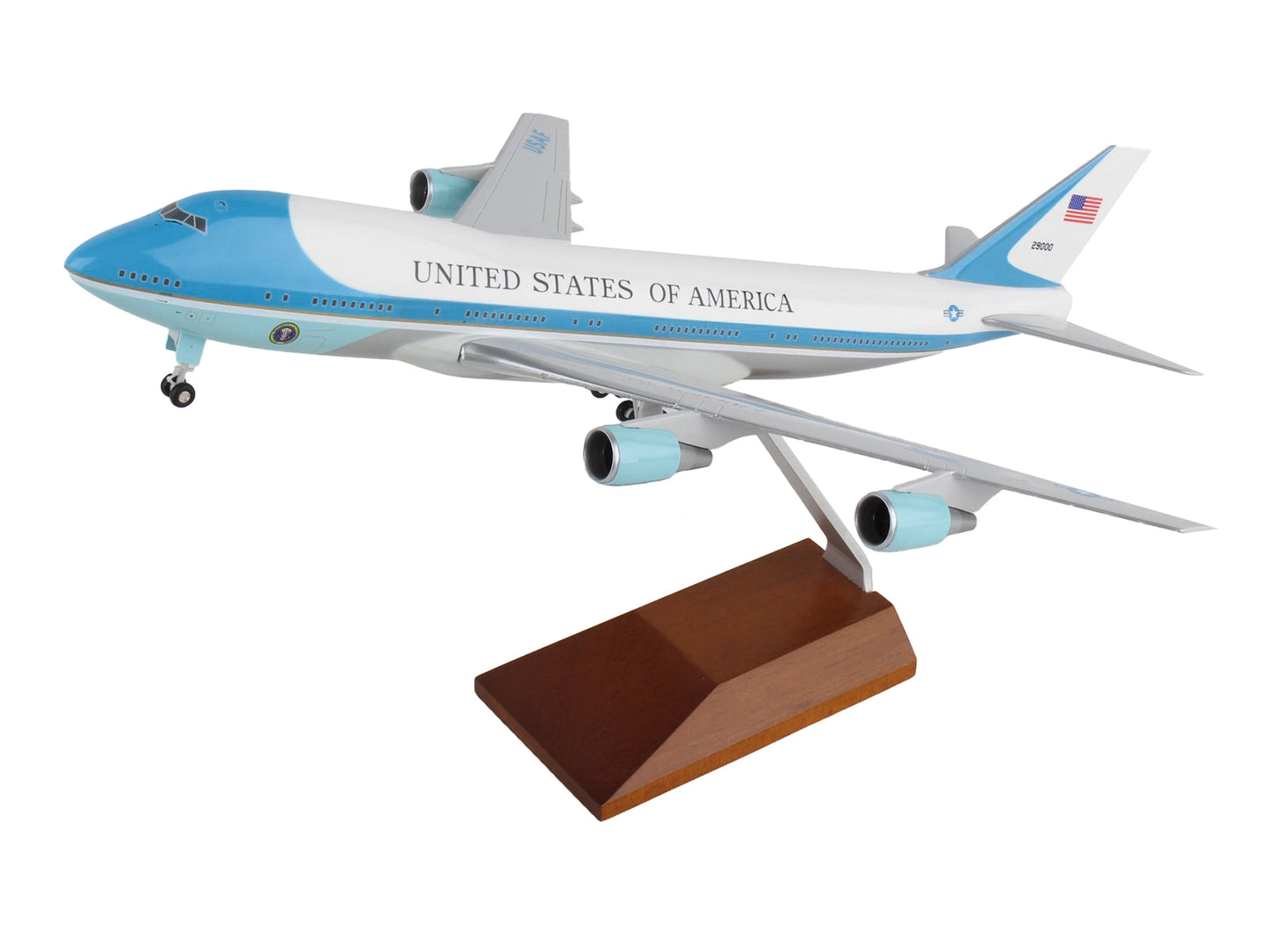 Boeing VC-25A Commercial Aircraft with Landing Gear "Air Force One - United States of America" (29000) White with and Blue Stripes 1/200 Plastic Model by Skymarks