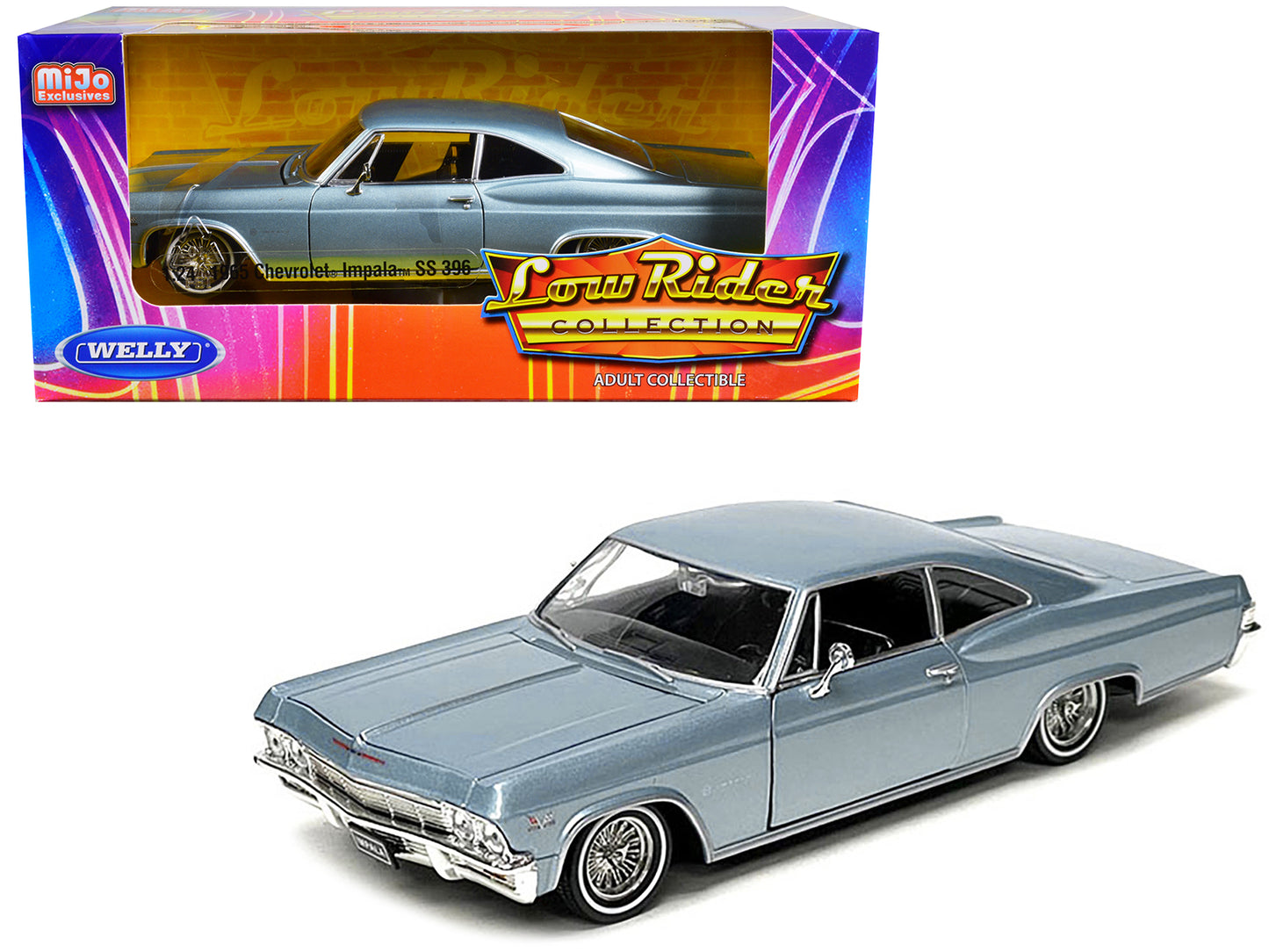 1965 Chevrolet Impala SS 396 Lowrider Light Blue Metallic "Low Rider Collection" 1/24 Diecast Model Car by Welly