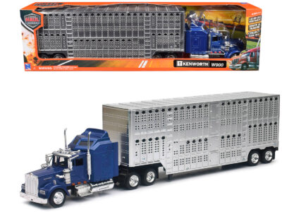 Kenworth W900 Truck Blue with Potbelly Livestock Trailer Chrome "Long Haul Truckers" Series 1/43 Diecast Model by New Ray