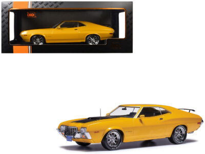 1972 Ford Gran Torino Sport 2-Door Orange Metallic with Black Hood Stripes 1/18 Diecast Model Car by IXO Models