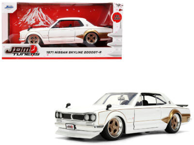 1971 Nissan Skyline 2000GT-R RHD (Right Hand Drive) White with Gold Graphics "JDM Tuners" Series 1/24 Diecast Model Car by Jada
