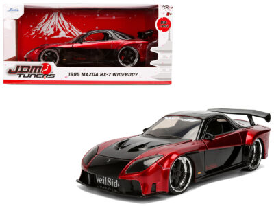 1995 Mazda RX-7 Widebody RHD (Right Hand Drive) "VeilSide" Black and Red Metallic "JDM Tuners" Series 1/24 Diecast Model Car by Jada