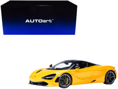McLaren 720S Volcano Yellow with Black Top and Carbon Accents 1/18 Model Car by Autoart