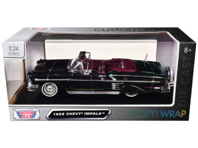 1958 Chevrolet Impala Green and Purple Chrome "Custom Wrap" Series 1/24 Diecast Model Car by Motormax
