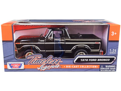 1978 Ford Bronco Custom (Open Top) Black "Timeless Legends" Series 1/24 Diecast Model Car by Motormax