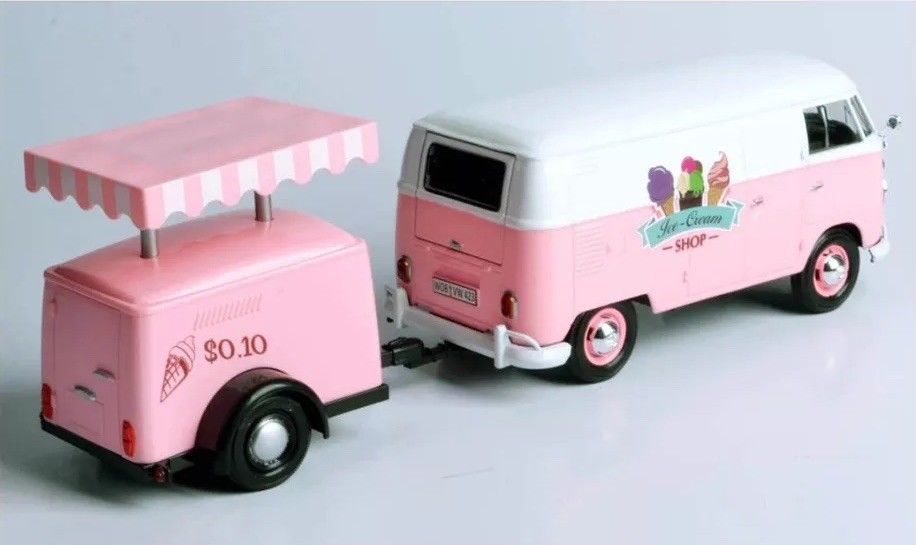 Volkswagen T1 Delivery Van with Ice-Cream Trailer Pink and White "Ice-Cream Shop" 1/24 Diecast Model Car by Motormax #3