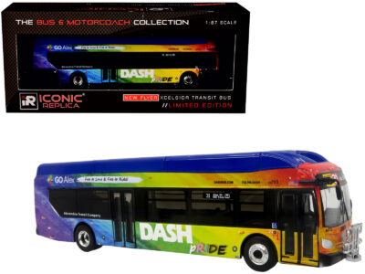 New Flyer Xcelsior XN40 Transit Bus "DASH Pride Livery" Blue with Rainbow Graphics "The Bus & Motorcoach Collection" Limited Edition 1/87 (HO) Diecast Model by Iconic Replicas