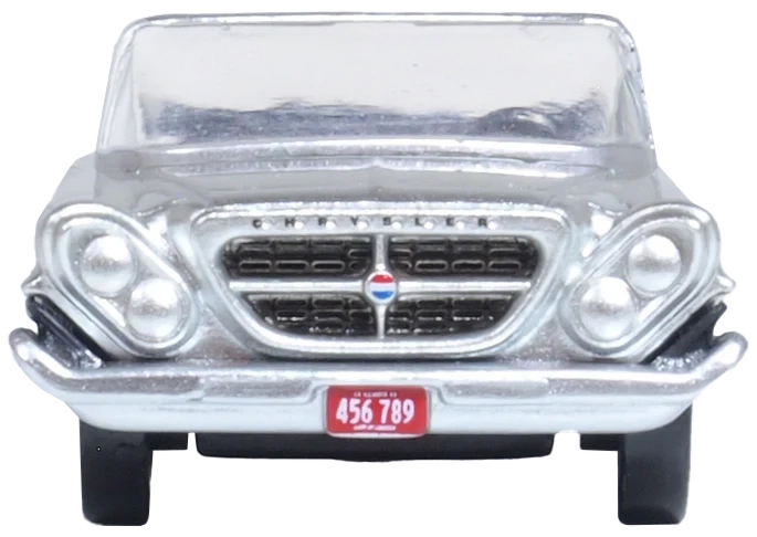 1961 Chrysler 300G Convertible Sheffield Silver Metallic 1/87 (HO) Scale Diecast Model Car by Oxford Diecast #3
