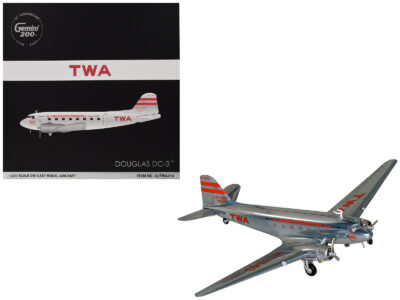 Douglas DC-3 Commercial Aircraft "TWA (Trans World Airlines)" (NC1943) Polished Metal Finish with Red Tail Stripes "Gemini 200" Series 1/200 Diecast Model Airplane by GeminiJets