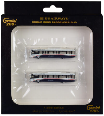 Cobus 3000 Passenger Bus White and Blue "US Airways Shuttle Bus" 2 Piece Set "Gemini 200" Series Diecast Models by GeminiJets