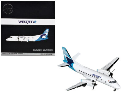 Saab 340B Commercial Aircraft "WestJet" (C-GOIA) White with Blue Stripes and Tail "Gemini 200" Series 1/200 Diecast Model Airplane by GeminiJets