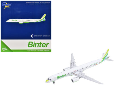 Embraer E195-E2 Commercial Aircraft "Binter Canarias" (EC-OEA) White with Green Tail Stripes Stripes 1/400 Diecast Model Airplane by GeminiJets